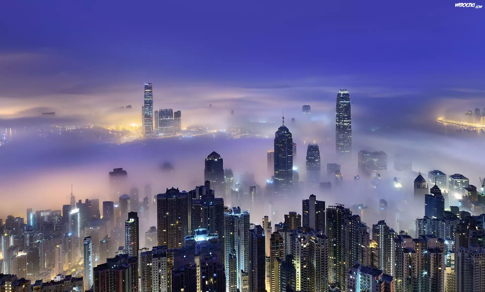 Hong Kong, Z lotu ptaka, Mgła, Drapacze chmur