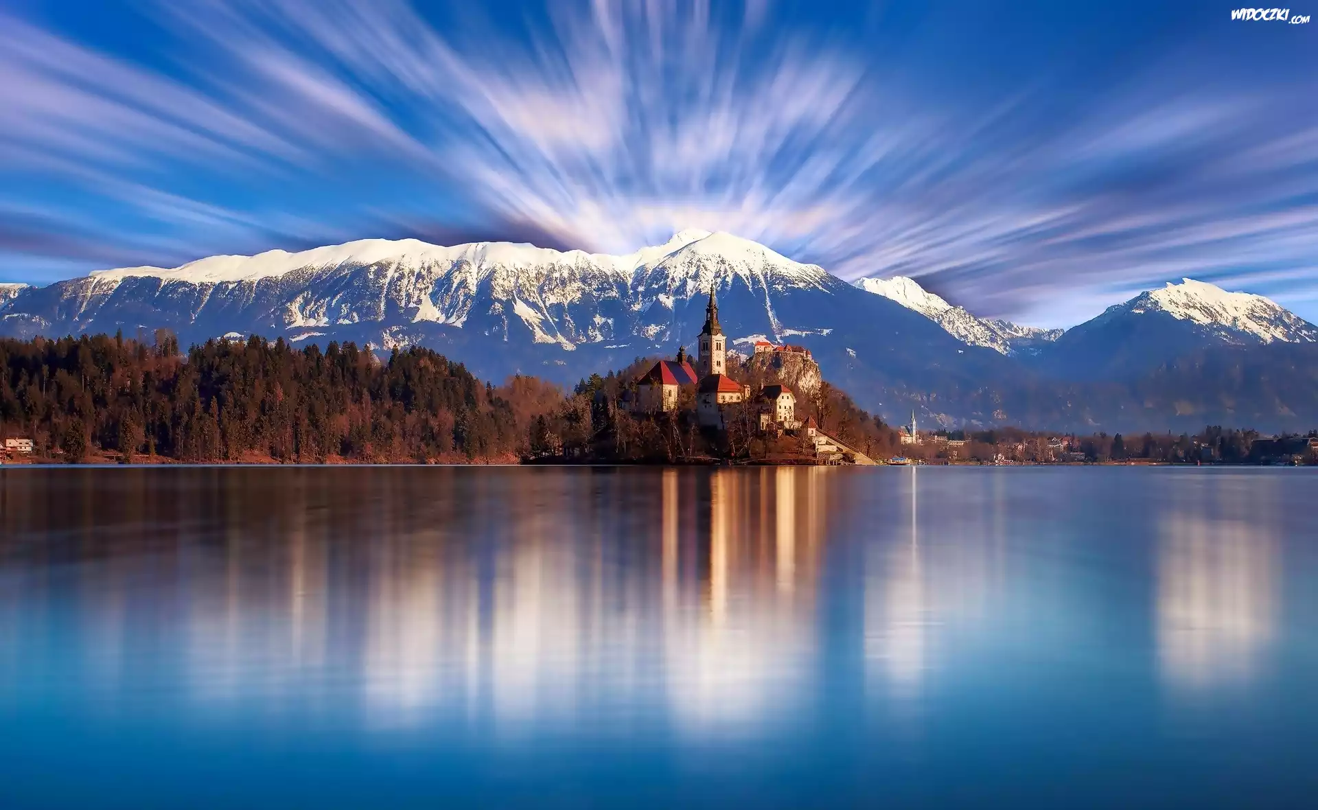 Kościół, Góry, Jezioro, Bled, Słowenia