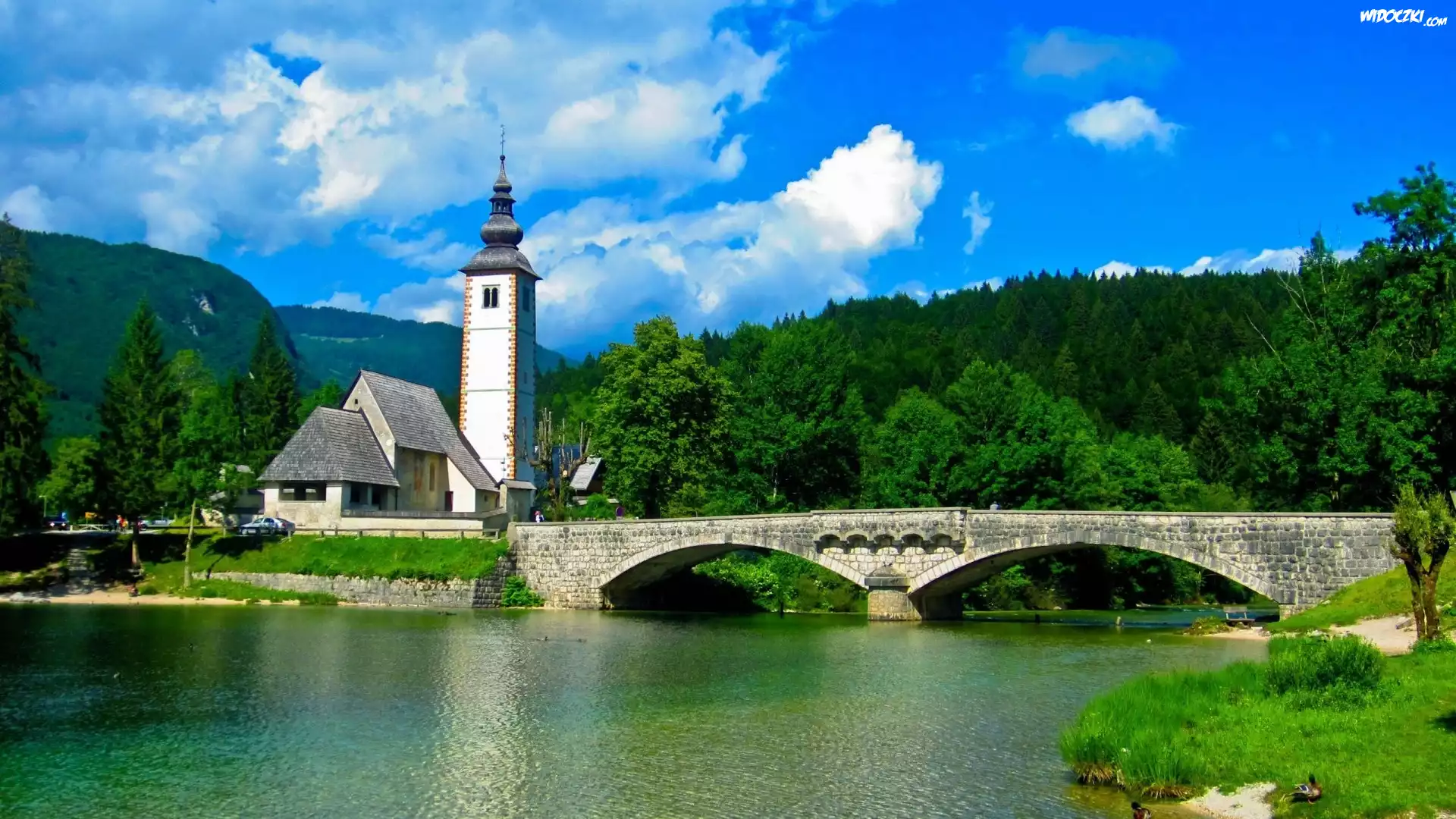 Most, Jezioro Bohinj, Kościółek św. Jana, Gmina Bohinj, Słowenia
