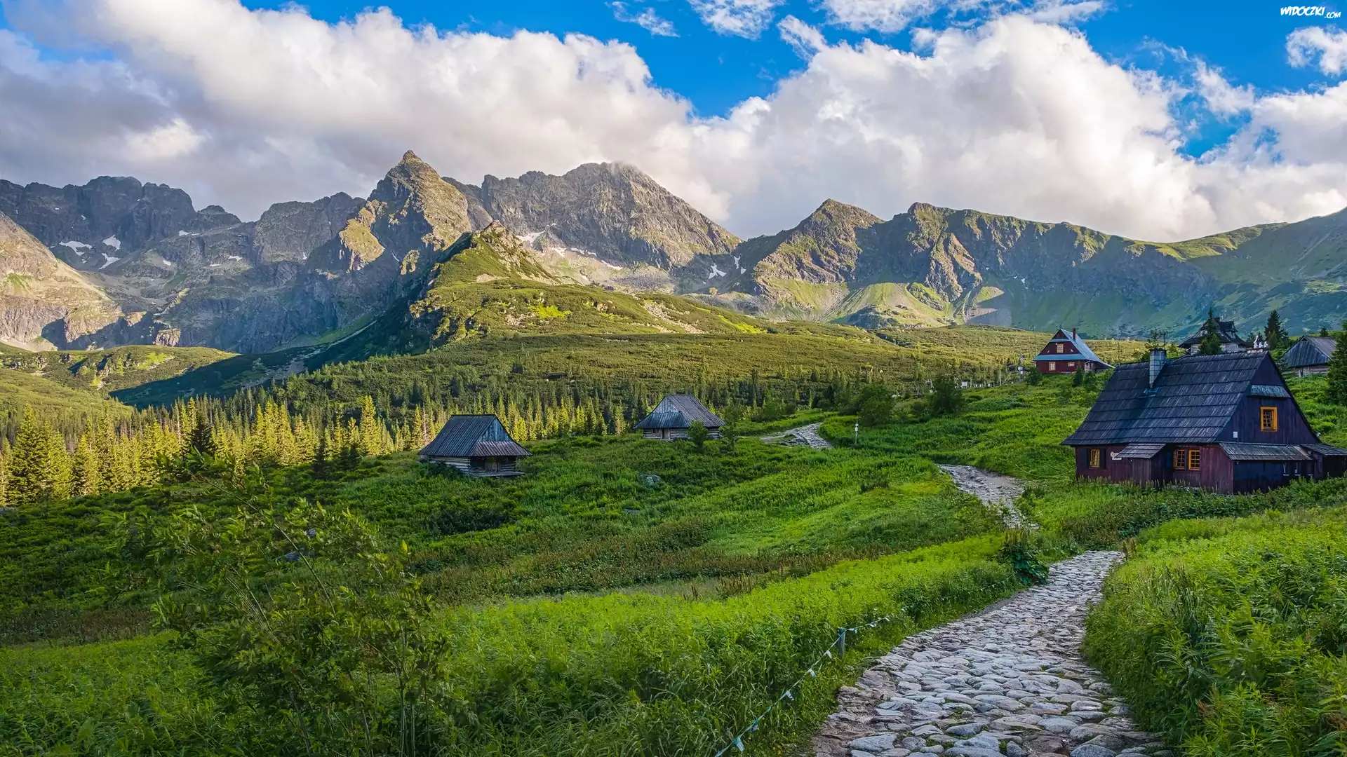 Hala Gąsienicowa, Królowe Rówienki, Droga, Góry Tatry, Drewniane, Domki, Zakopane, Polska