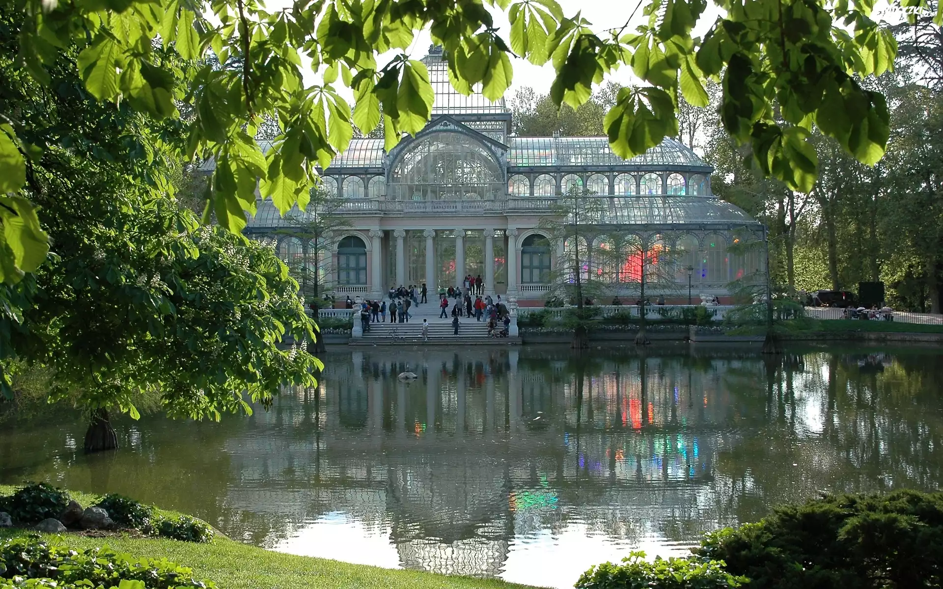 Pałac, Kryształowy, Park, Staw, Wiosna, Madryt, Hiszpania