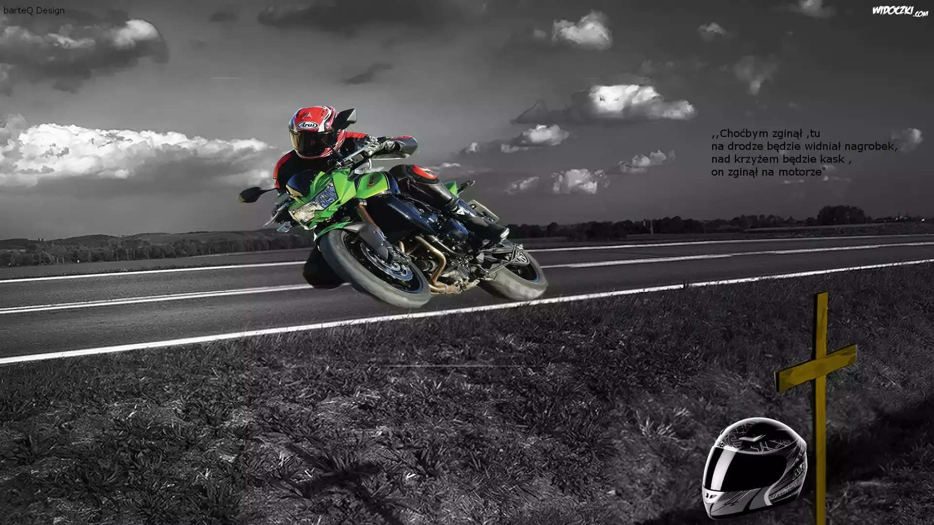 Krzyż, Kask, Motocyklista, Droga