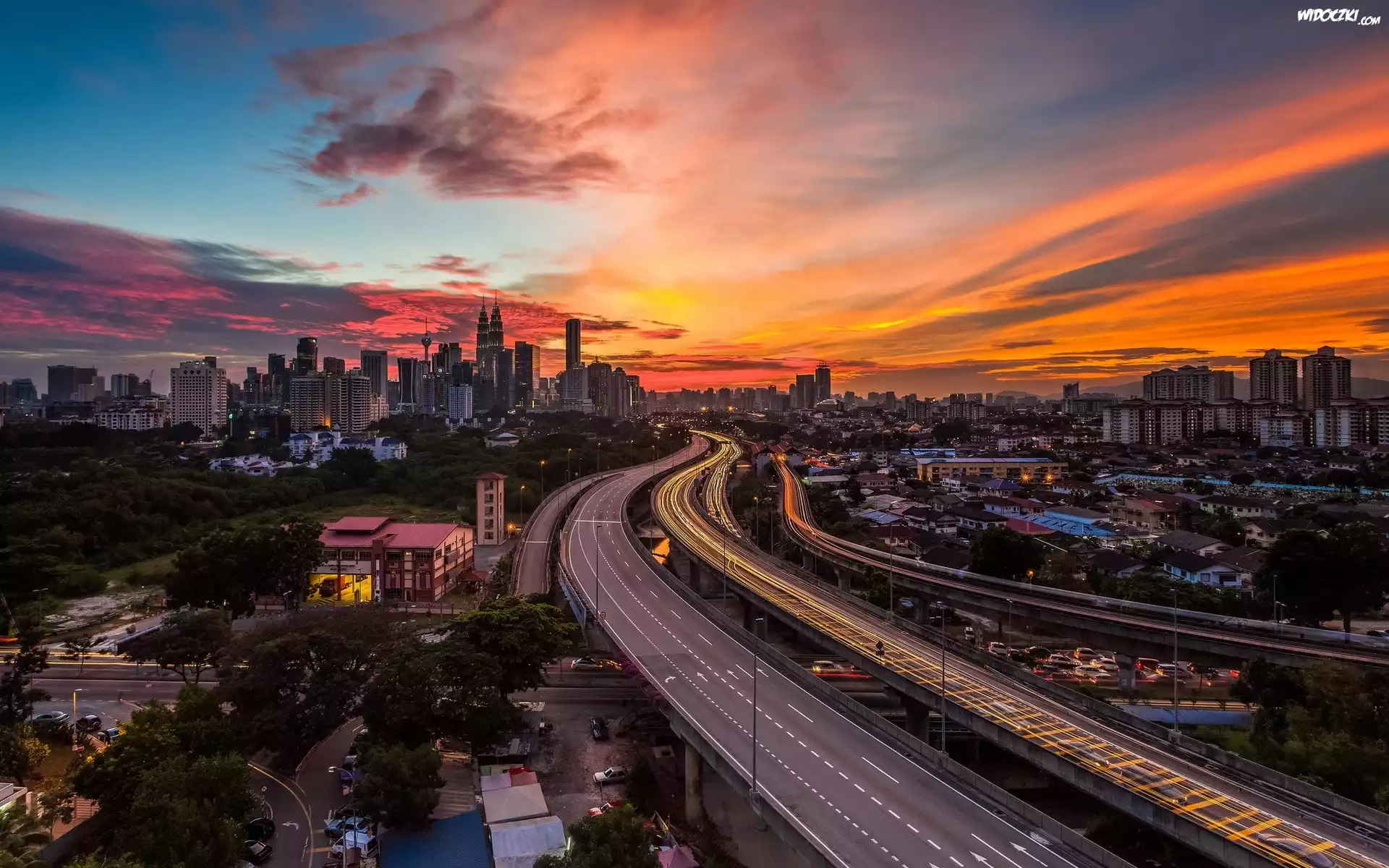 Kuala Lumpur, Miasto, Droga, Zachód, Słońca