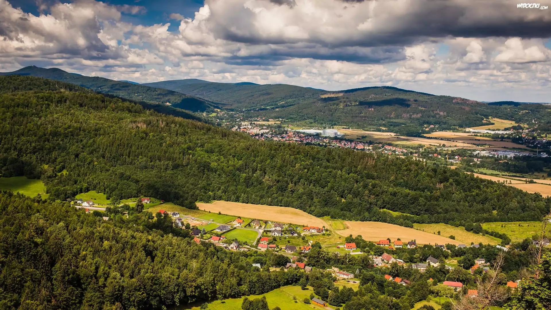 Góry, Pogórze Karkonoskie, Lasy, Domy, Polska
