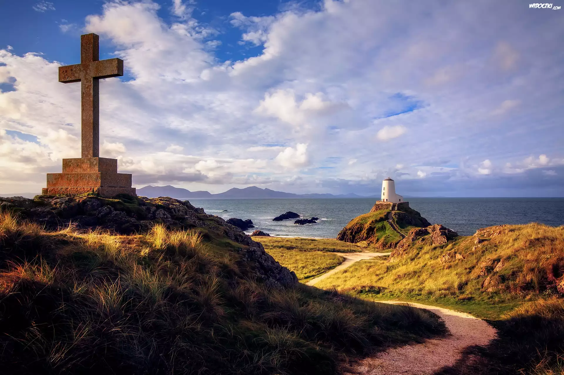 Krzyż, Latarnia Morska, Morze, Wyspa, Llanddwyn Anglesey, Walia