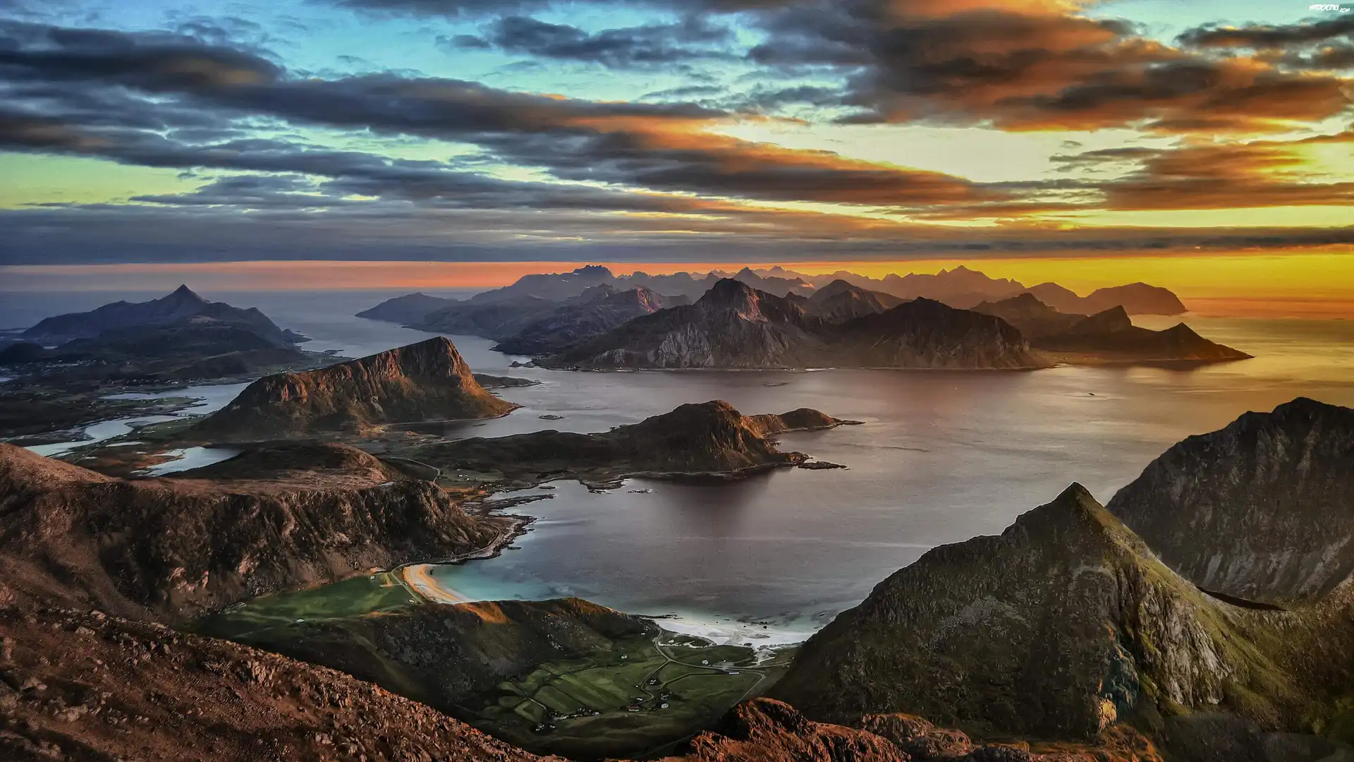 Lofoty, Norwegia, Archipelag, Morze, Niebo