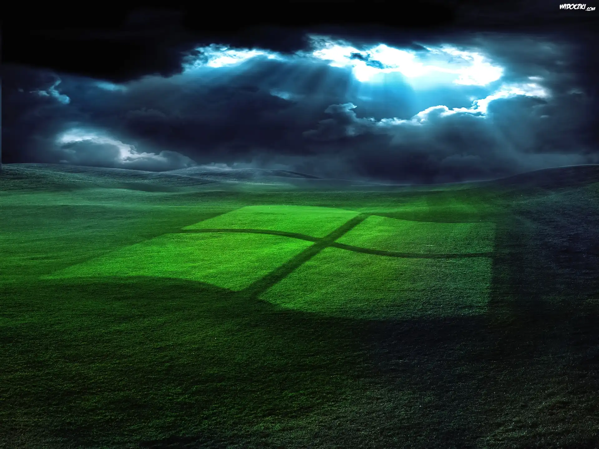 Logo, Windows, Łąka, Chmury