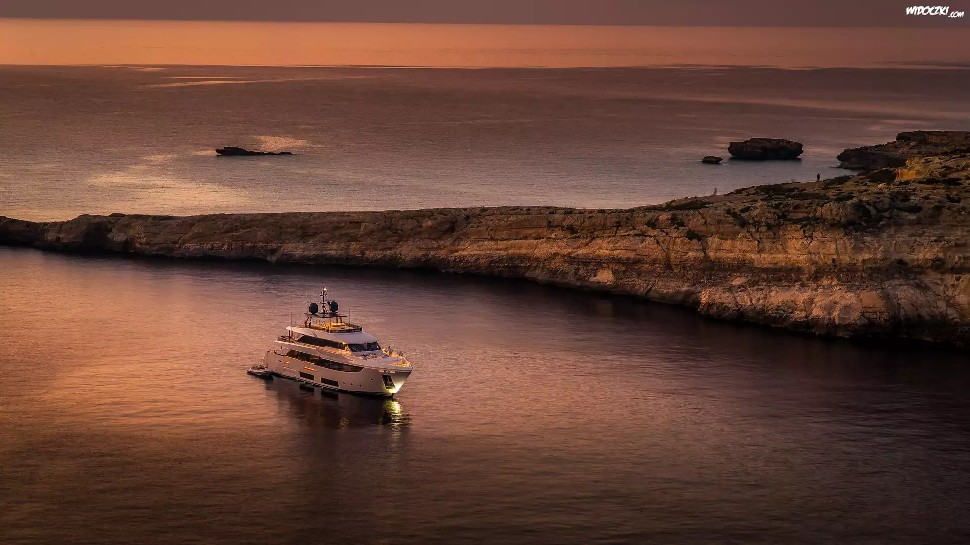 Zatoka, Dwejra Bay, Skały, Morze, Jacht, Wyspa Gozo, Malta