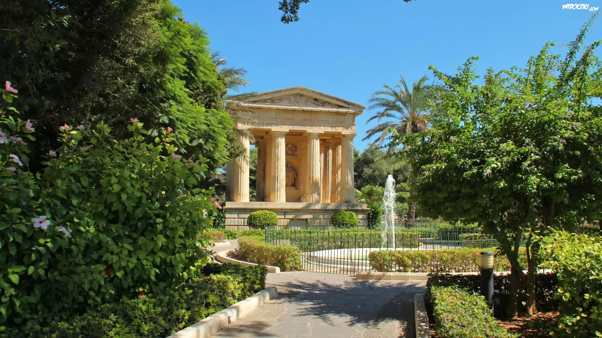 Malta, Valetta, Park, Fontana, Drzewo, Altana