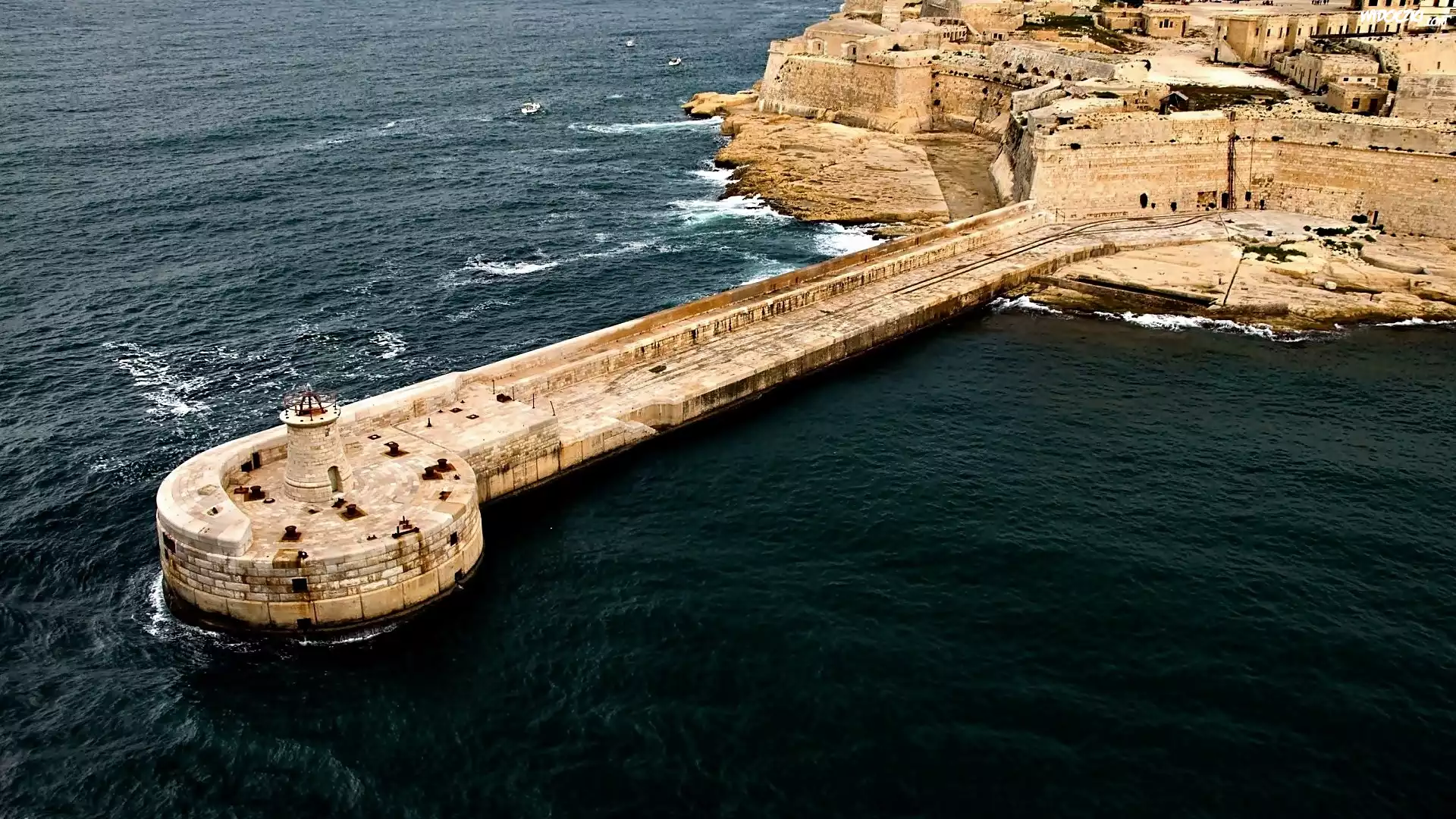 Malta, Morze, Domy, Latarnia, Morska