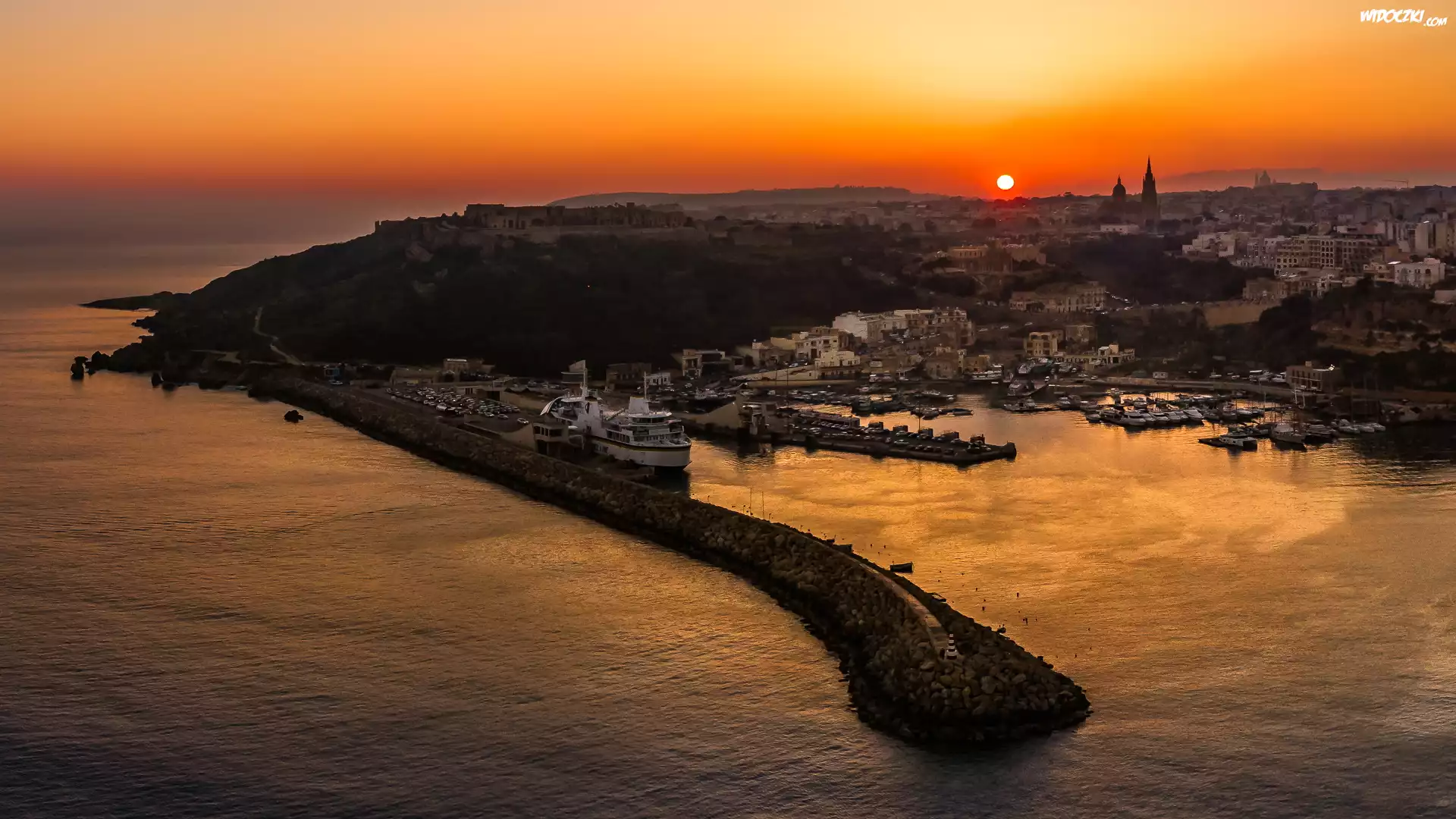 Port, Przystań, Zatoka, Wschód słońca, Mgarr, Wyspa Gozo, Malta