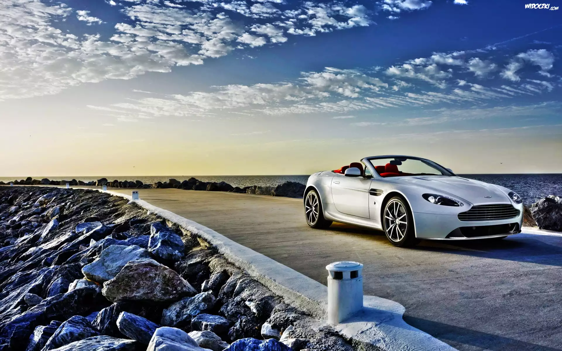 Aston Martin, V8, Vantage, Droga, Kamienie, Morze