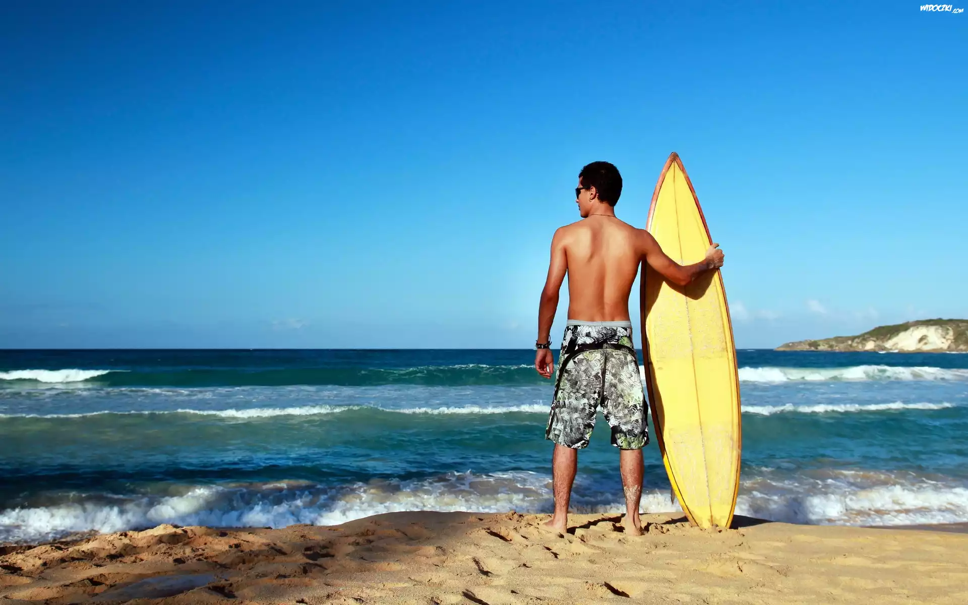 Mężczyzna, Plaża, Morze, Fale, Surfing