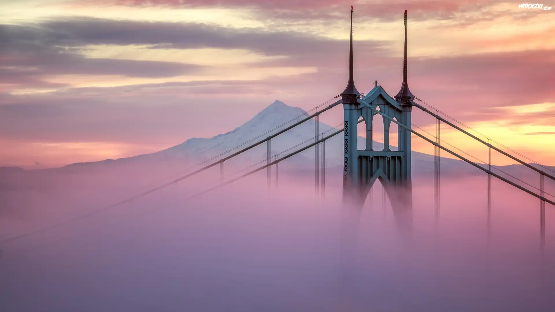 Most St. Johns Bridge, Portland, Stan Oregon, Stany Zjednoczone, Mgła