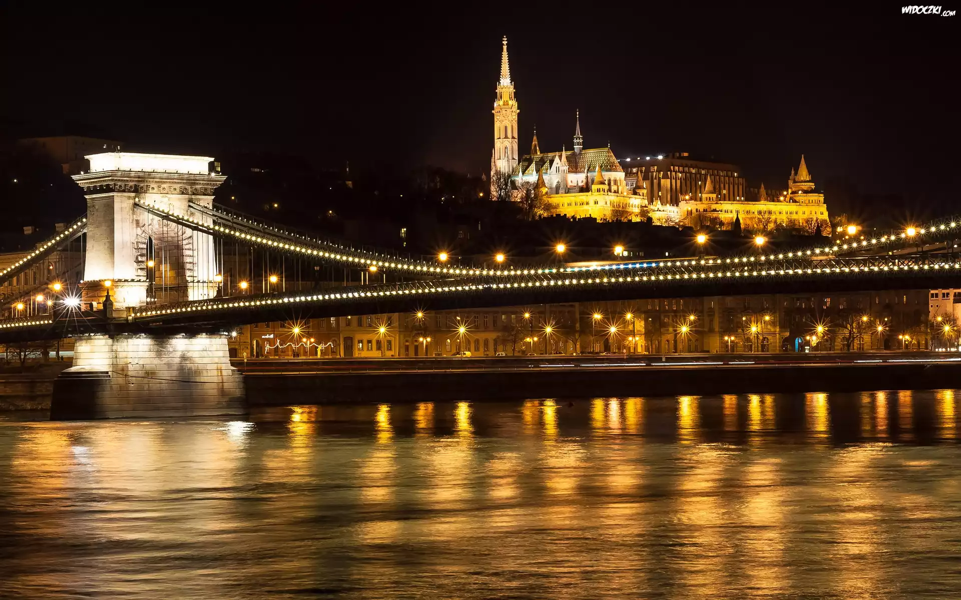 Miasto, Noc, Światła, Most, Rzeka, Budapeszt