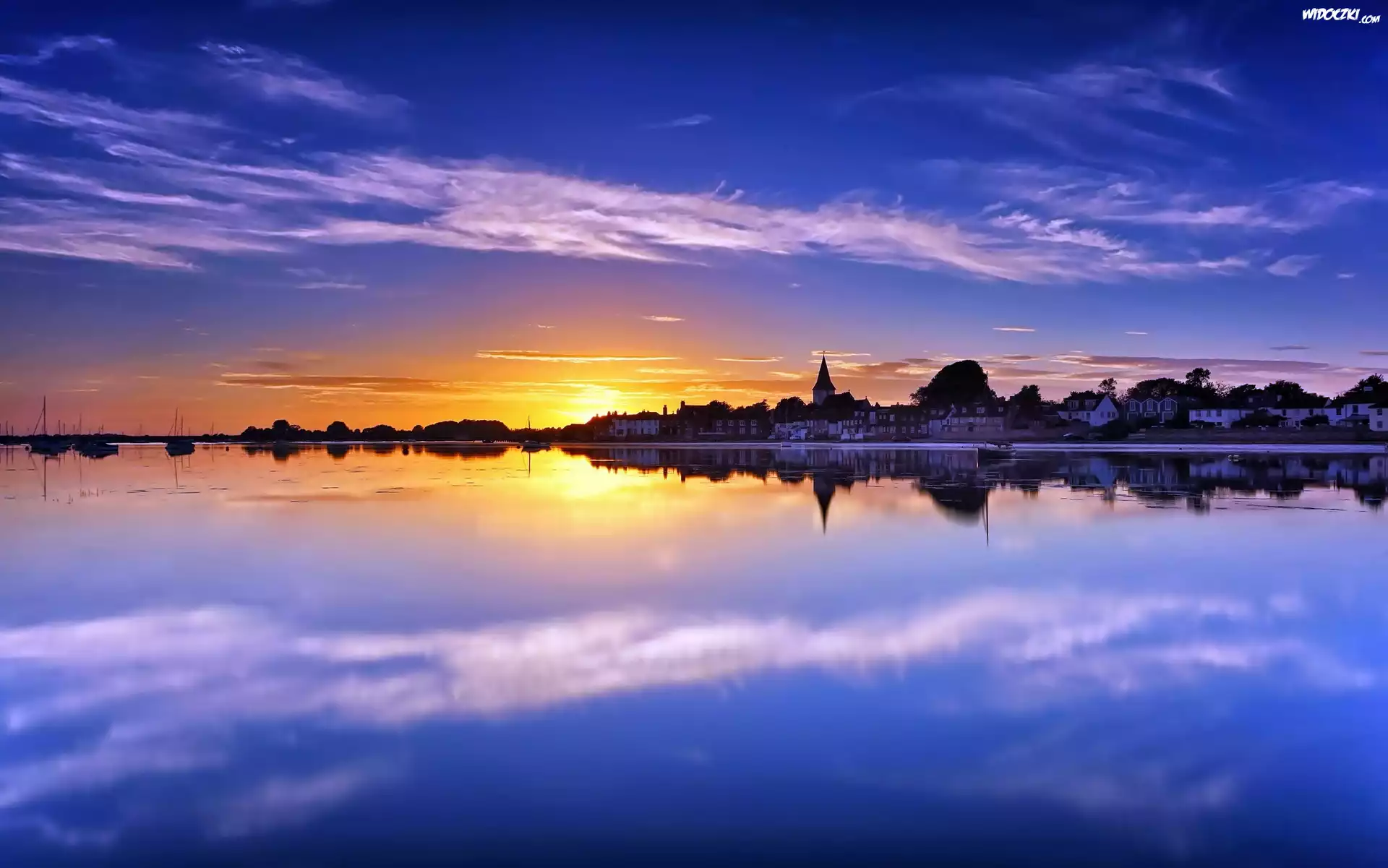 Miasto, Morze, Zachód Słońca, Anglia
