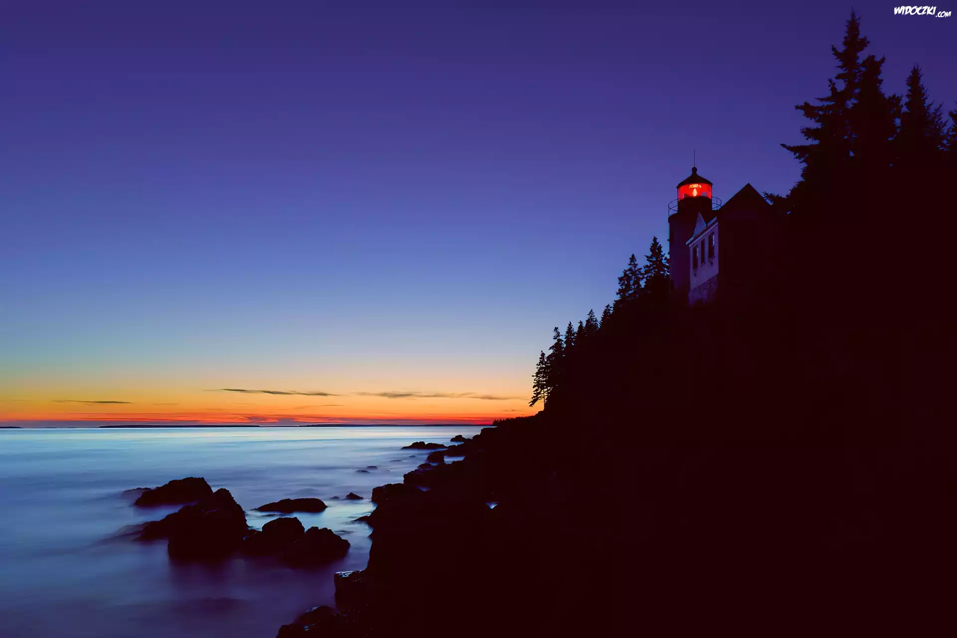 Latarnia Morska, Morze, Noc, Bass Harbor, Maine