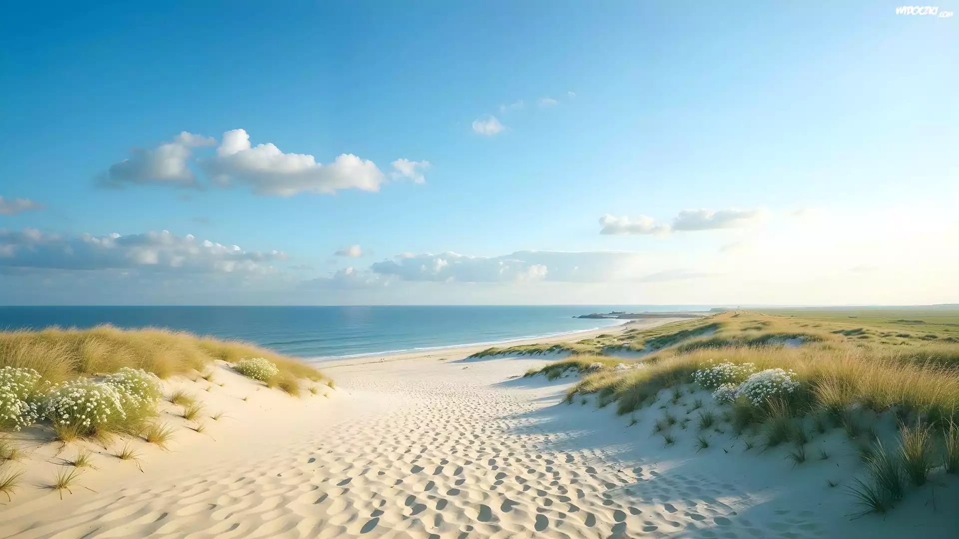 Plaża, Morze, Błękitne, Niebo, Chmury