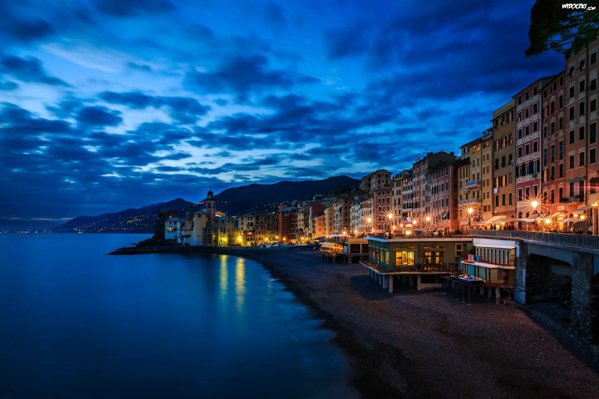 Morze, Plaża, Miasto, Camogli, Włochy