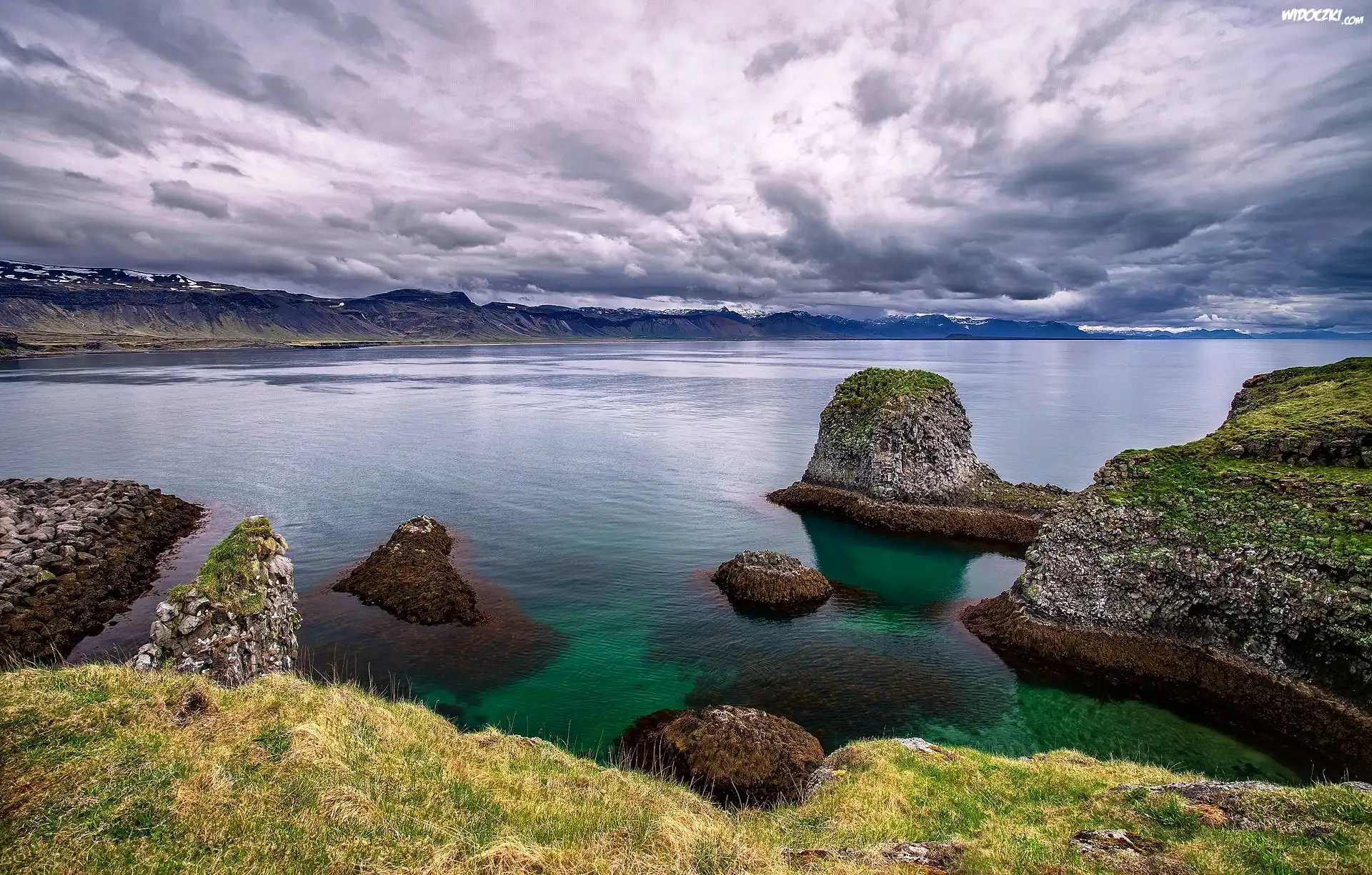 Islandia, Półwysep Snæfellsnes, Góry, Morze, Skały