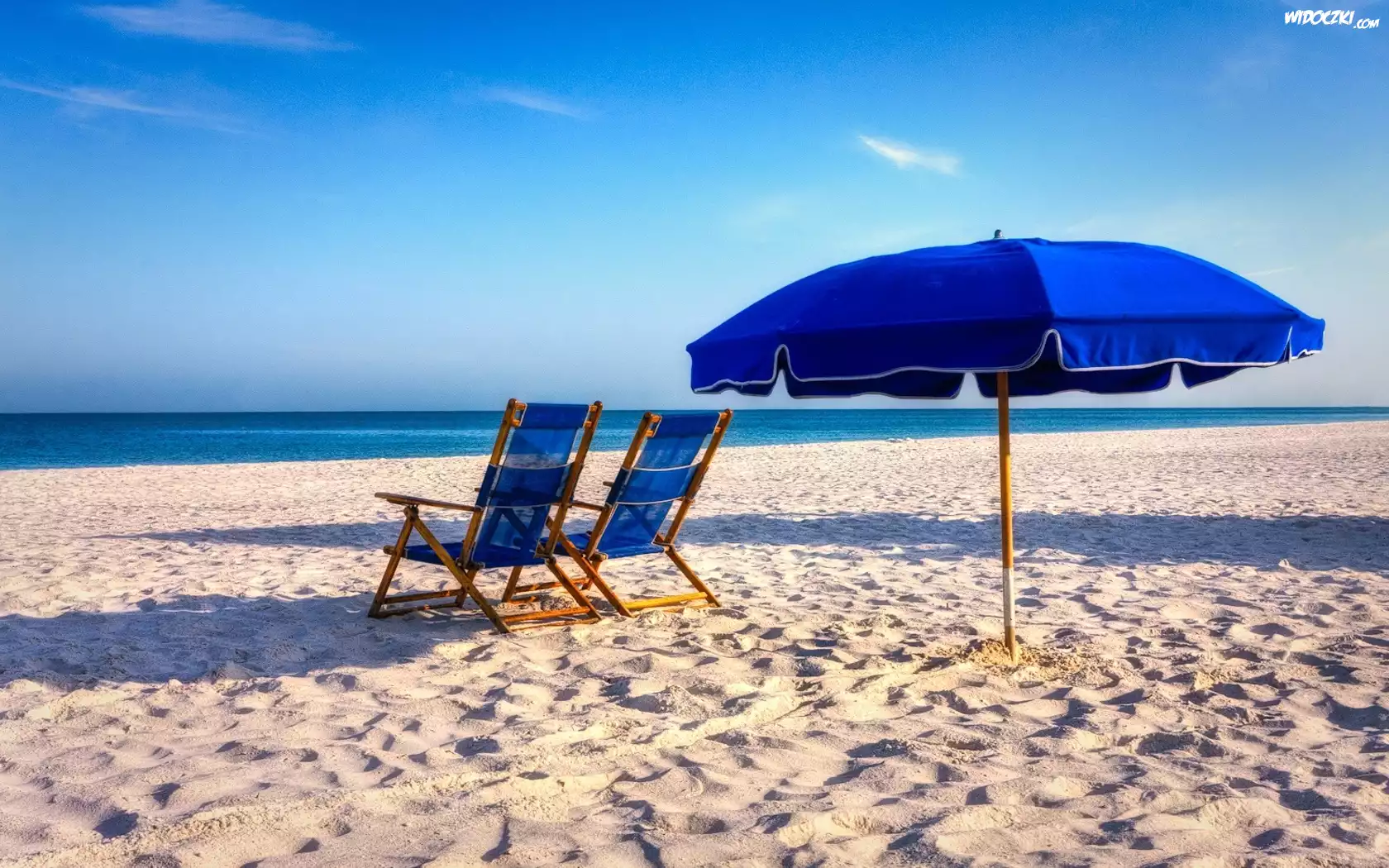 Morze, Plaża, Granatowe, Leżaki, Parasol, Wakacje