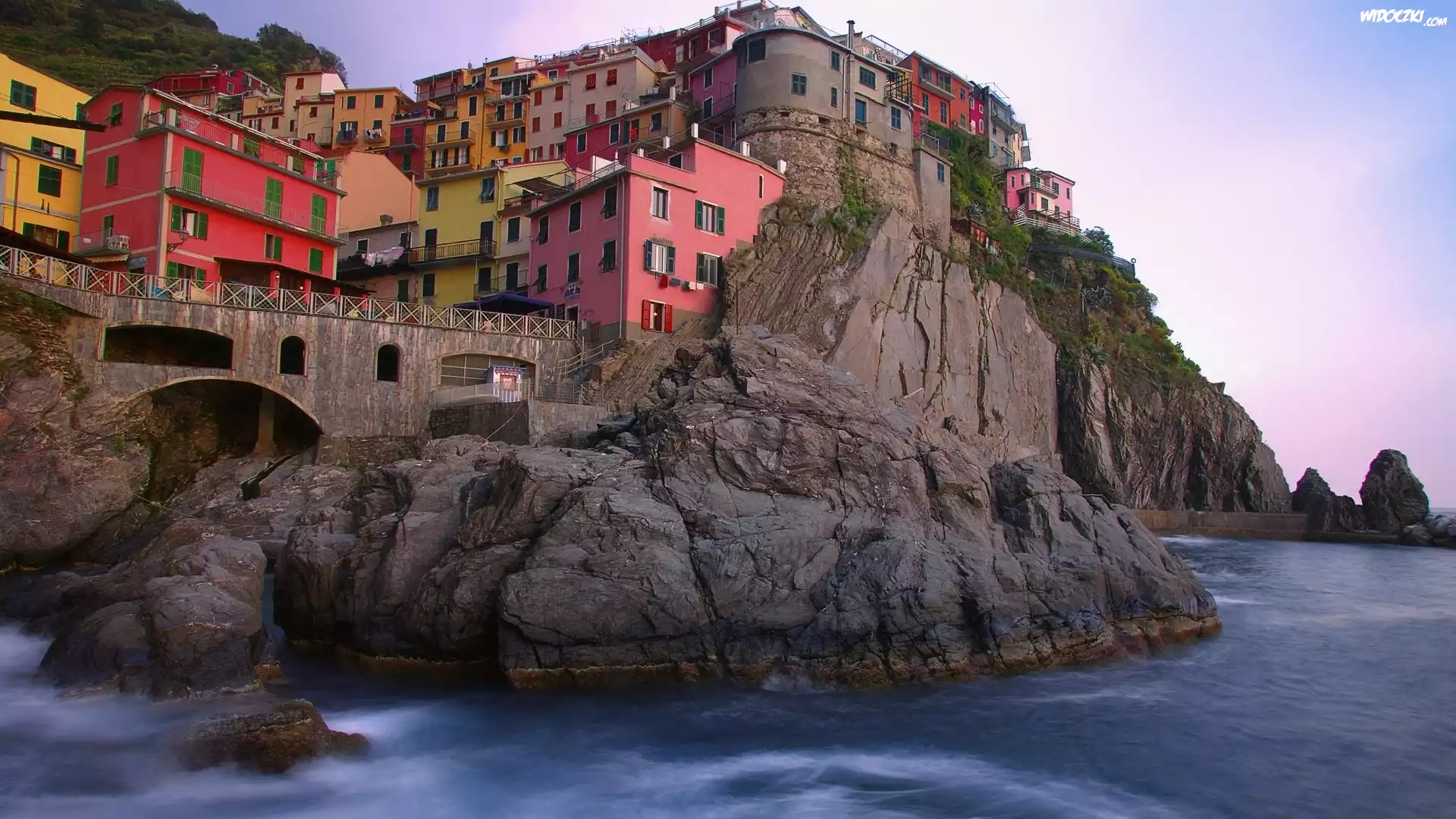 Morze, Domy, Manarola, Włochy, Skała