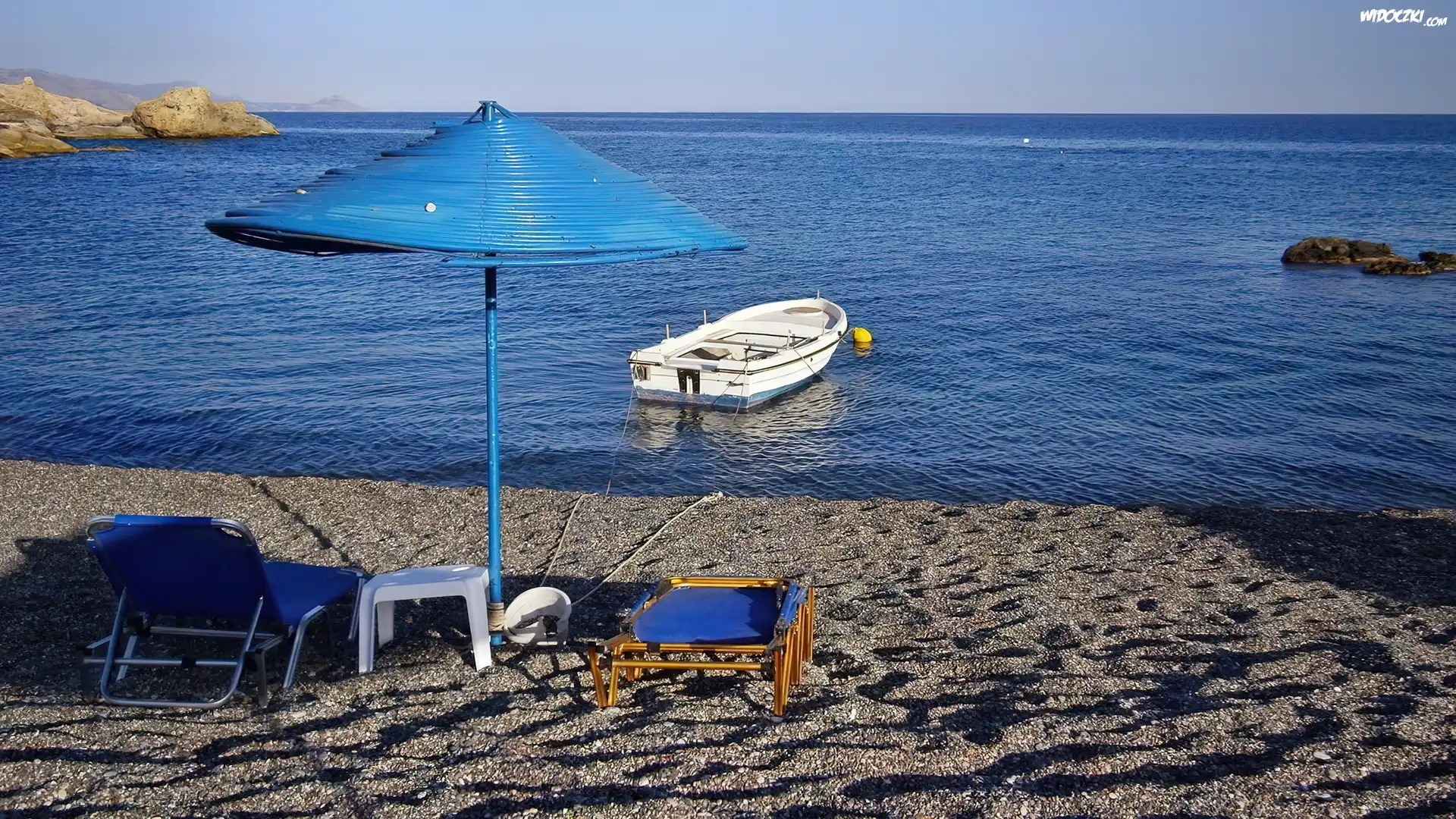 Morze, Łódka, Plaża, Parasol