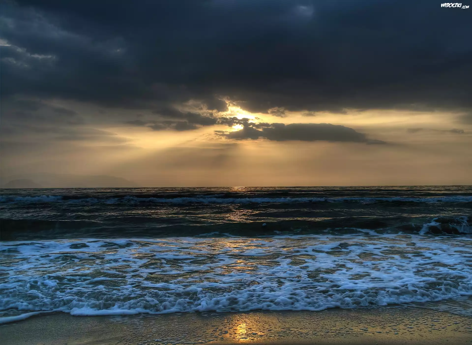 Morze, Plaża, Przebijające, Promienie