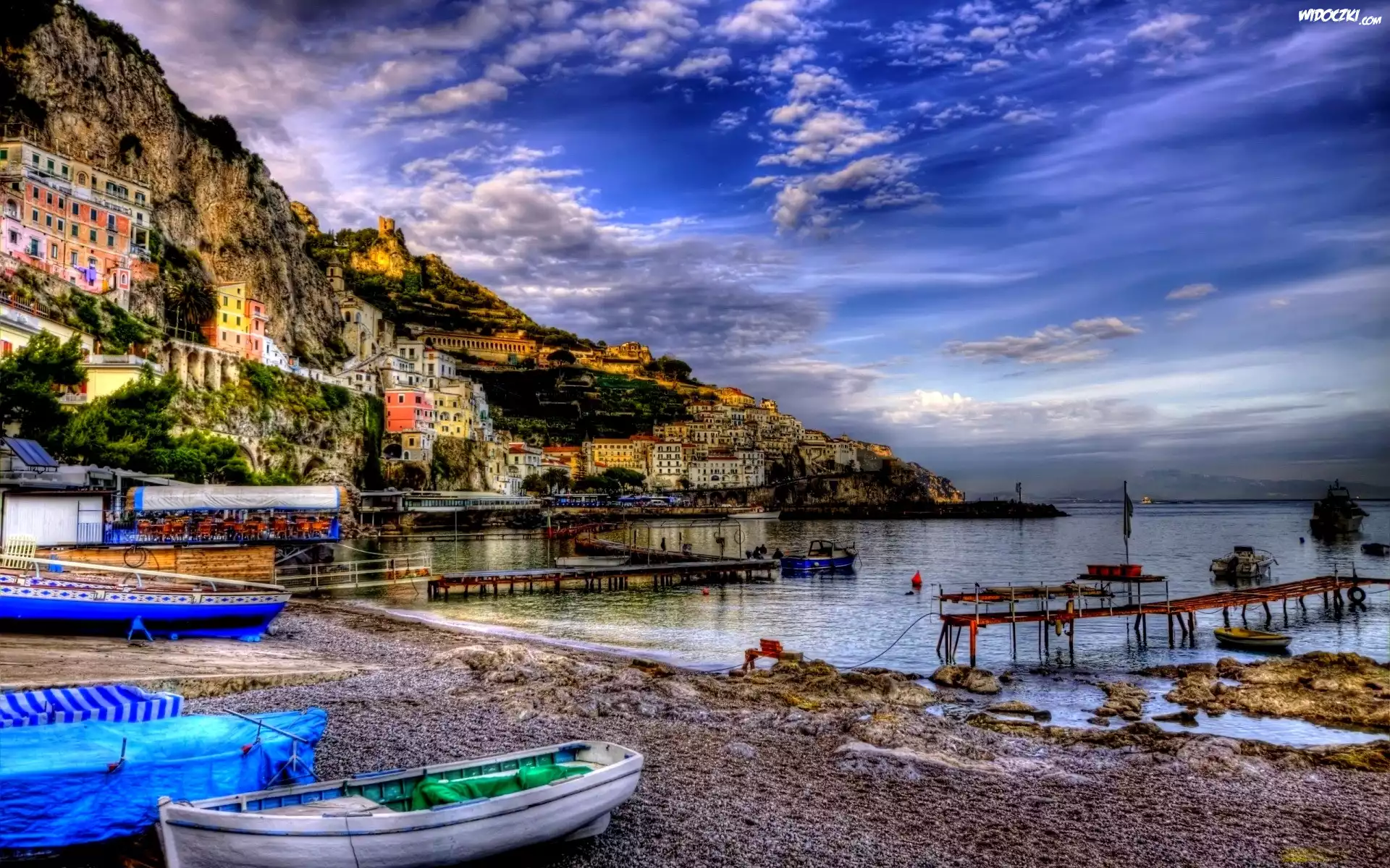 Morze, Łódki, Domy, Riomaggiore, Włochy