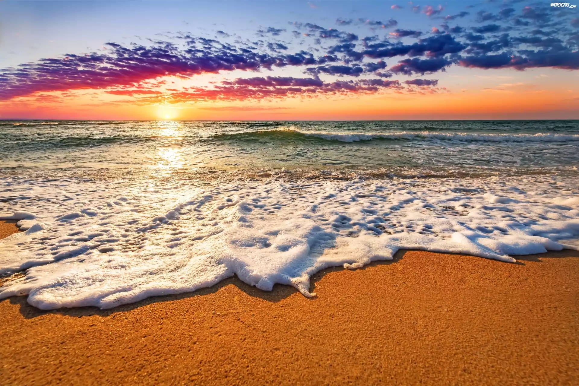 Morze, Plaża, Fale, Wschód, Słońca