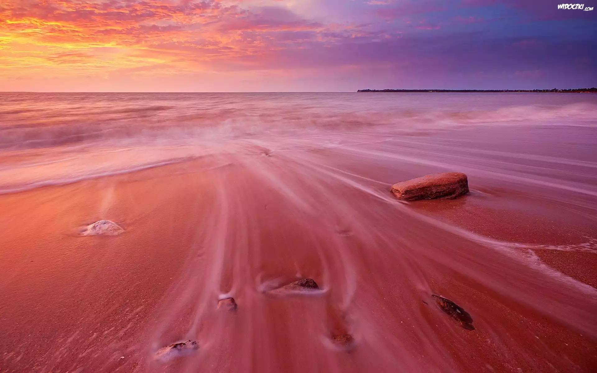 Morze, Plaża, Lato, Zachód słońca