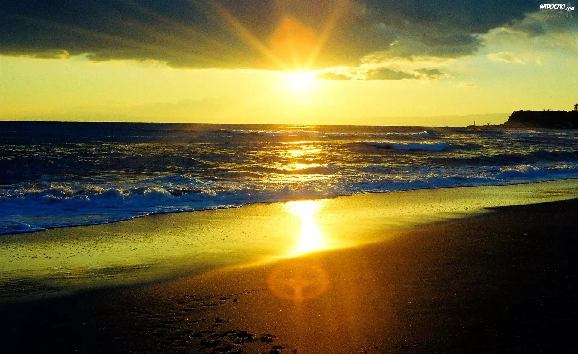 Morze, Plaża, Zachód, Słońca
