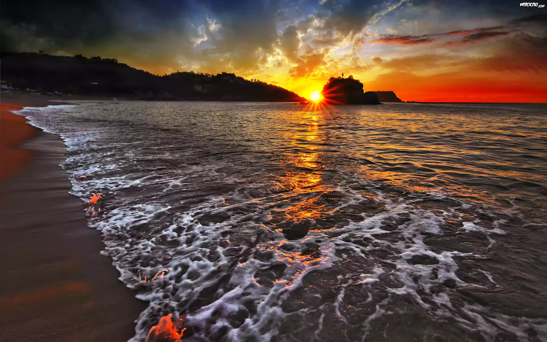 Morze, Plaża, Zachód, Słońca