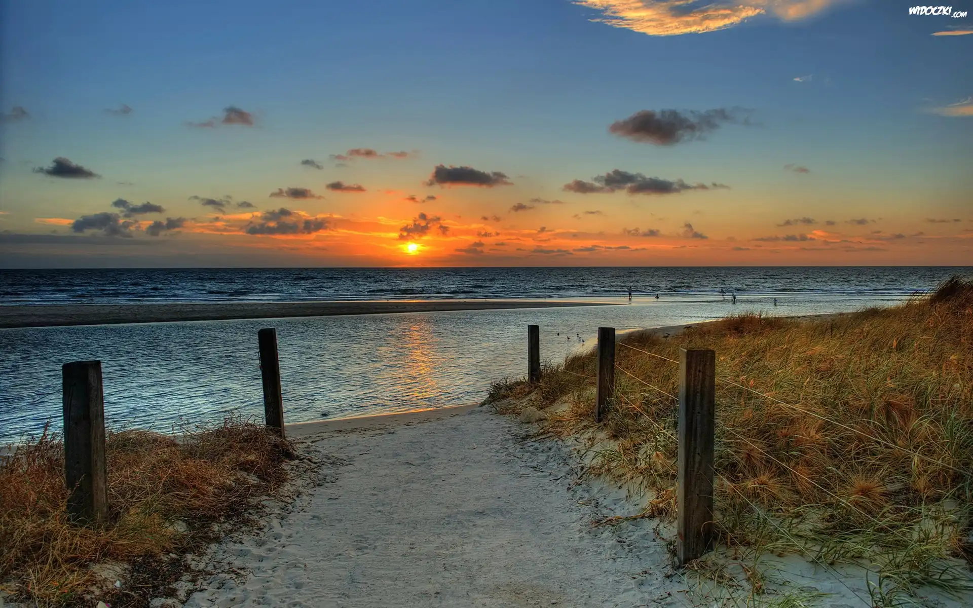 Morze, Plaża, Zachód, Słońca
