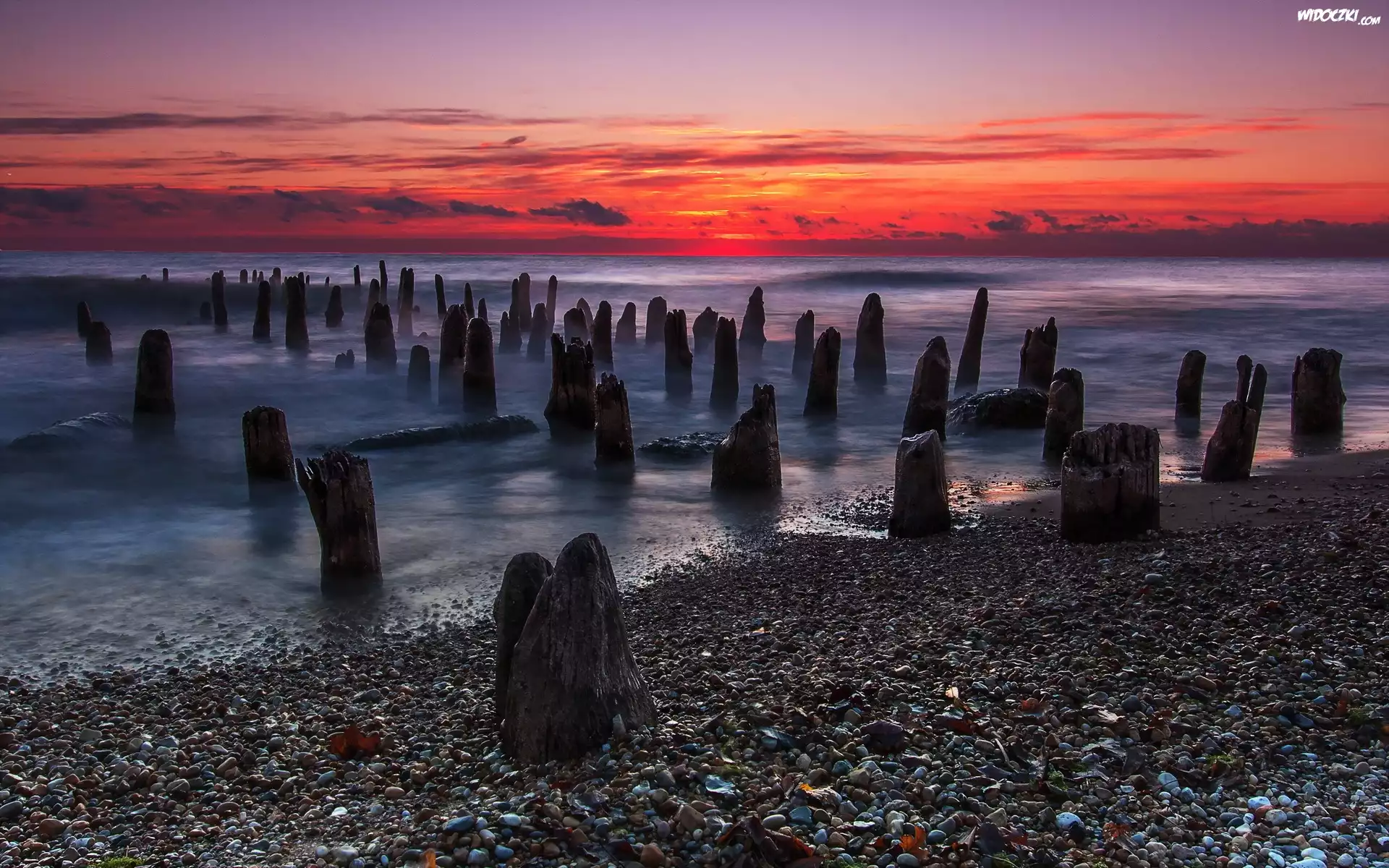 Morze, Plaża, Zachód, Słońca