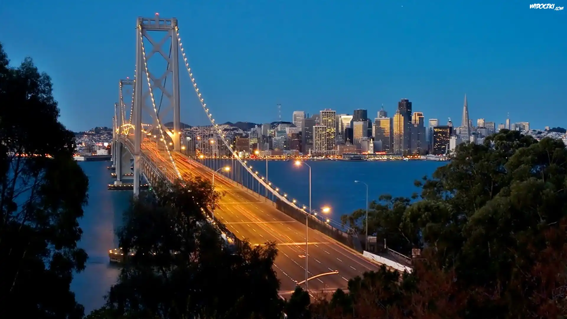Oświetlony, Most, Rzeka, Drapacze Chmur, San Francisco