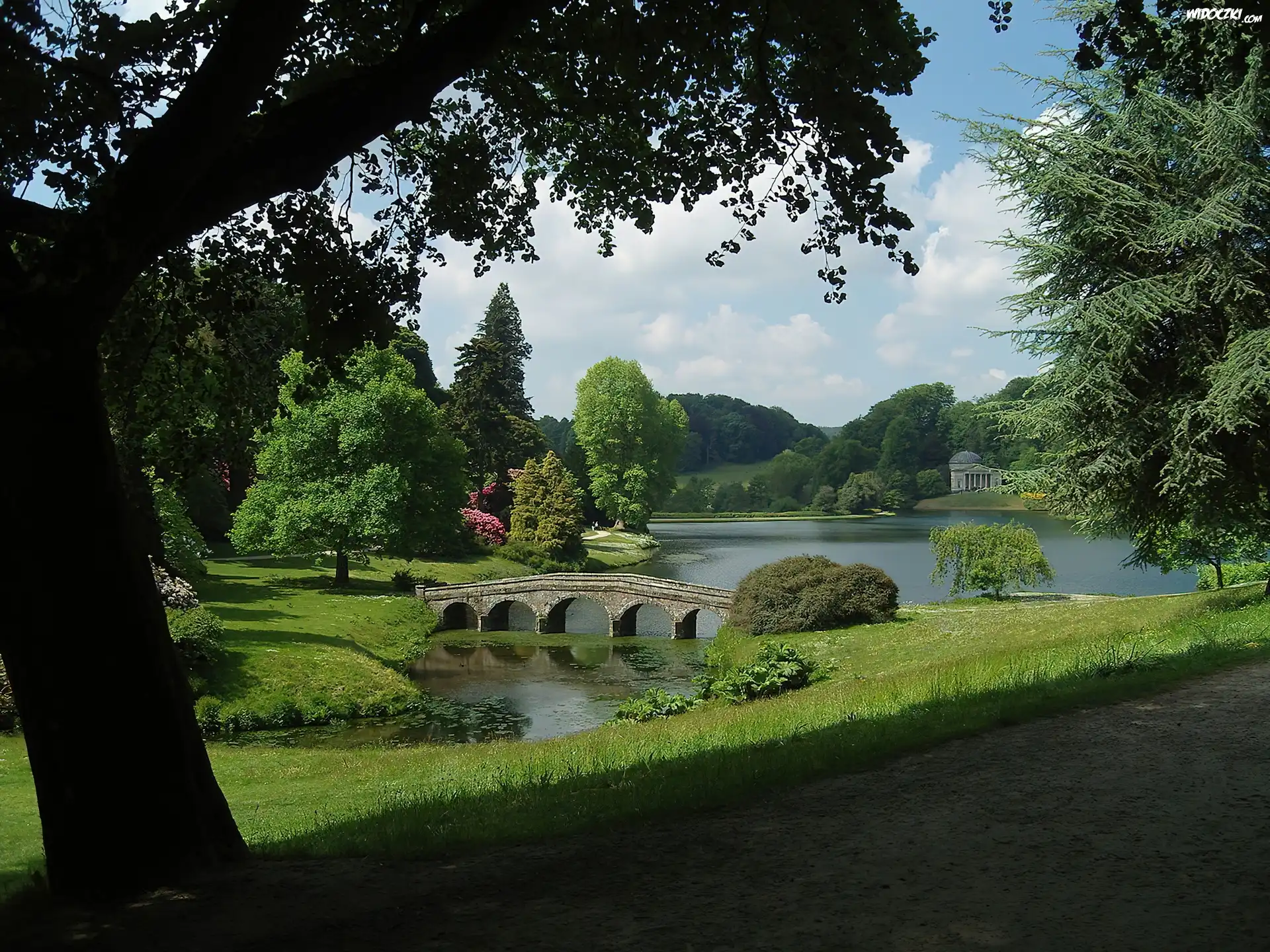 Mostek, Jeziorko, Ogród, Stourhead, Anglia