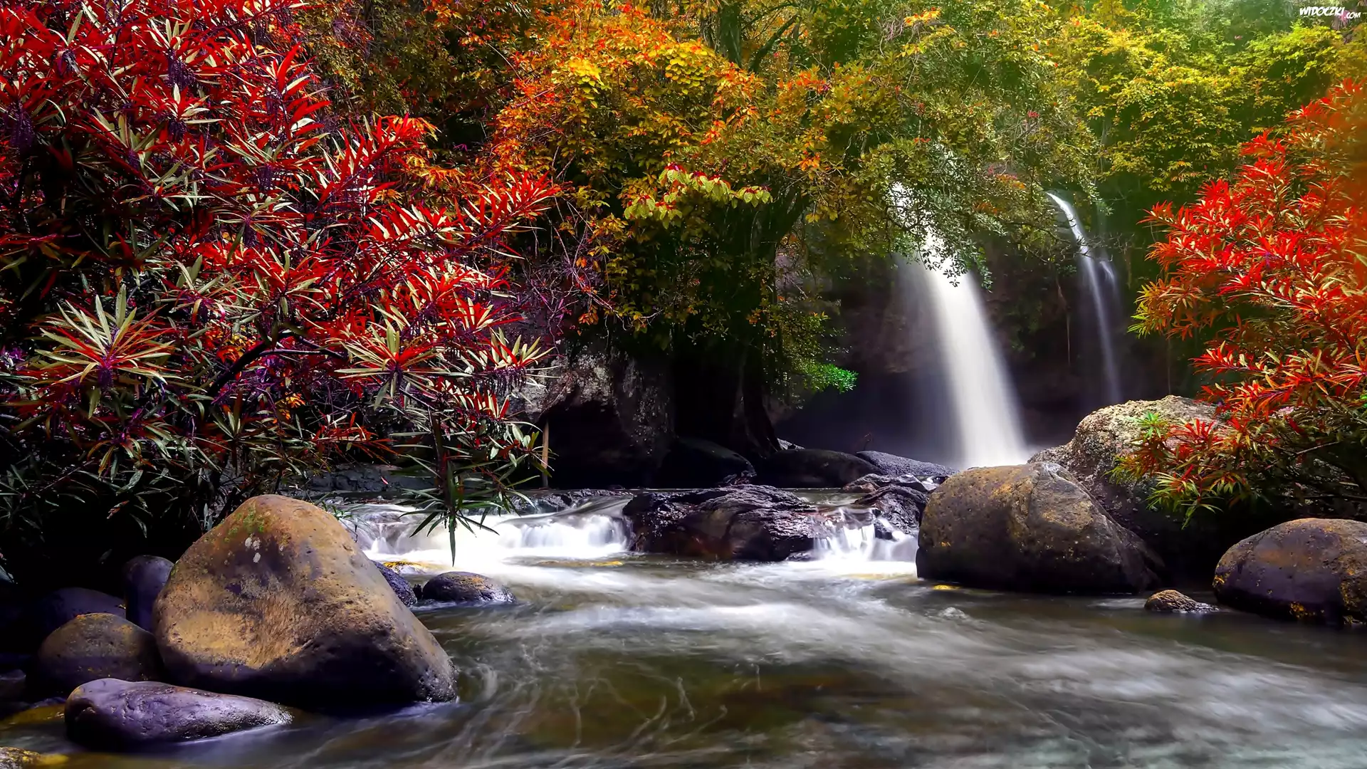 Tajlandia, Park Narodowy Khau Yai, Wodospad Haew Suwat, Rzeka, Skały, Drzewa