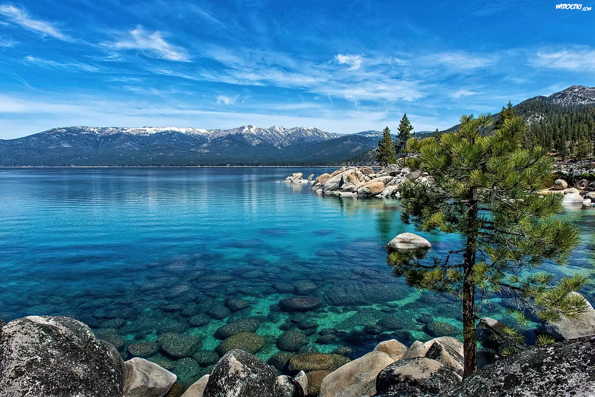 Nevada, Góry, Jezioro, Tahoe, Kamienie, Sosna