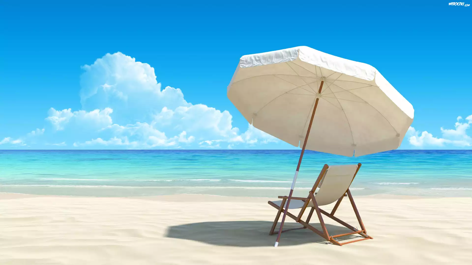Niebo, Morze, Plaża, Parasol, Leżak, Wakacje