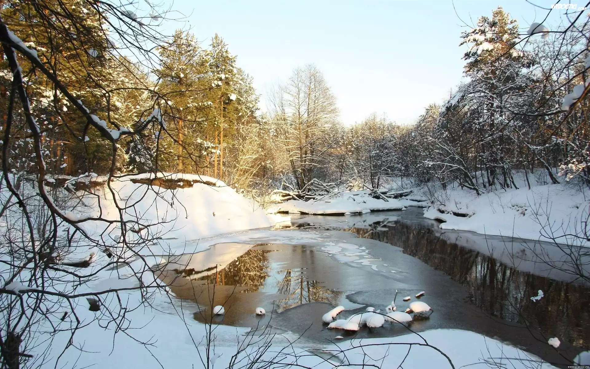 Rzeka, Åšnieg, Drzewa