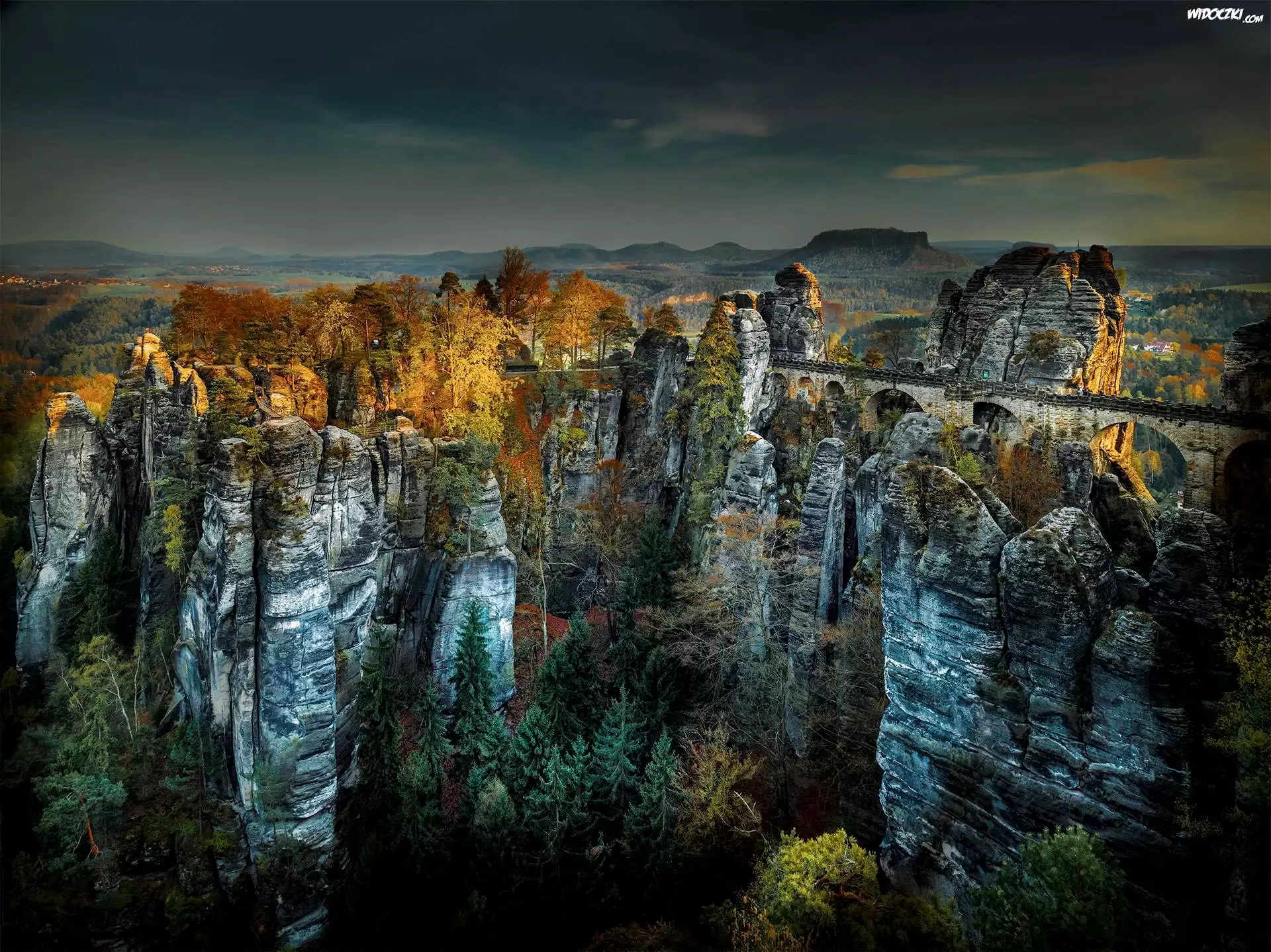 Niemcy, Park Narodowy Saskiej Szwajcarii, Formacja skalna Bastei, Most, Skały, Góry Połabskie, Skały