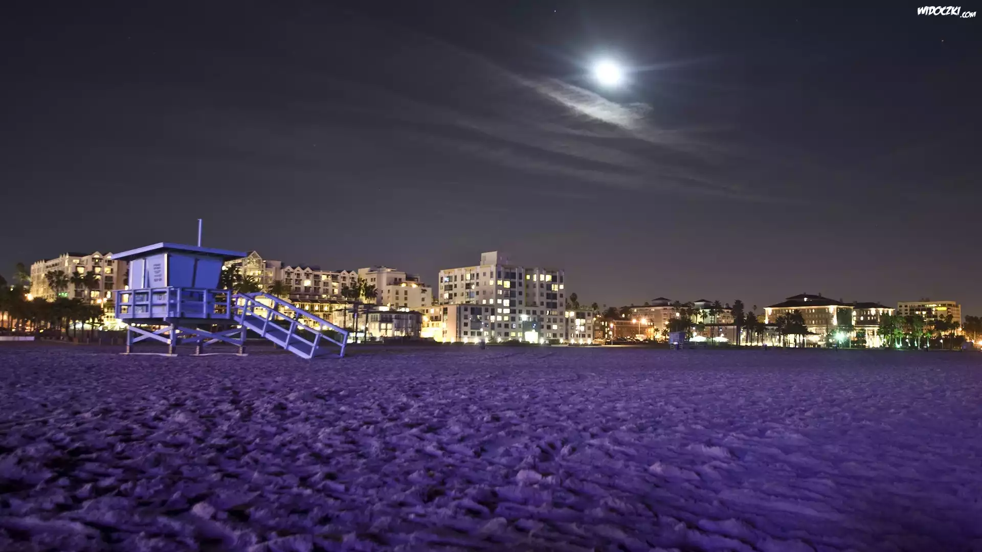 Stany Zjednoczone, Los Angeles, Plaża, Santa Monica, Domy, Noc