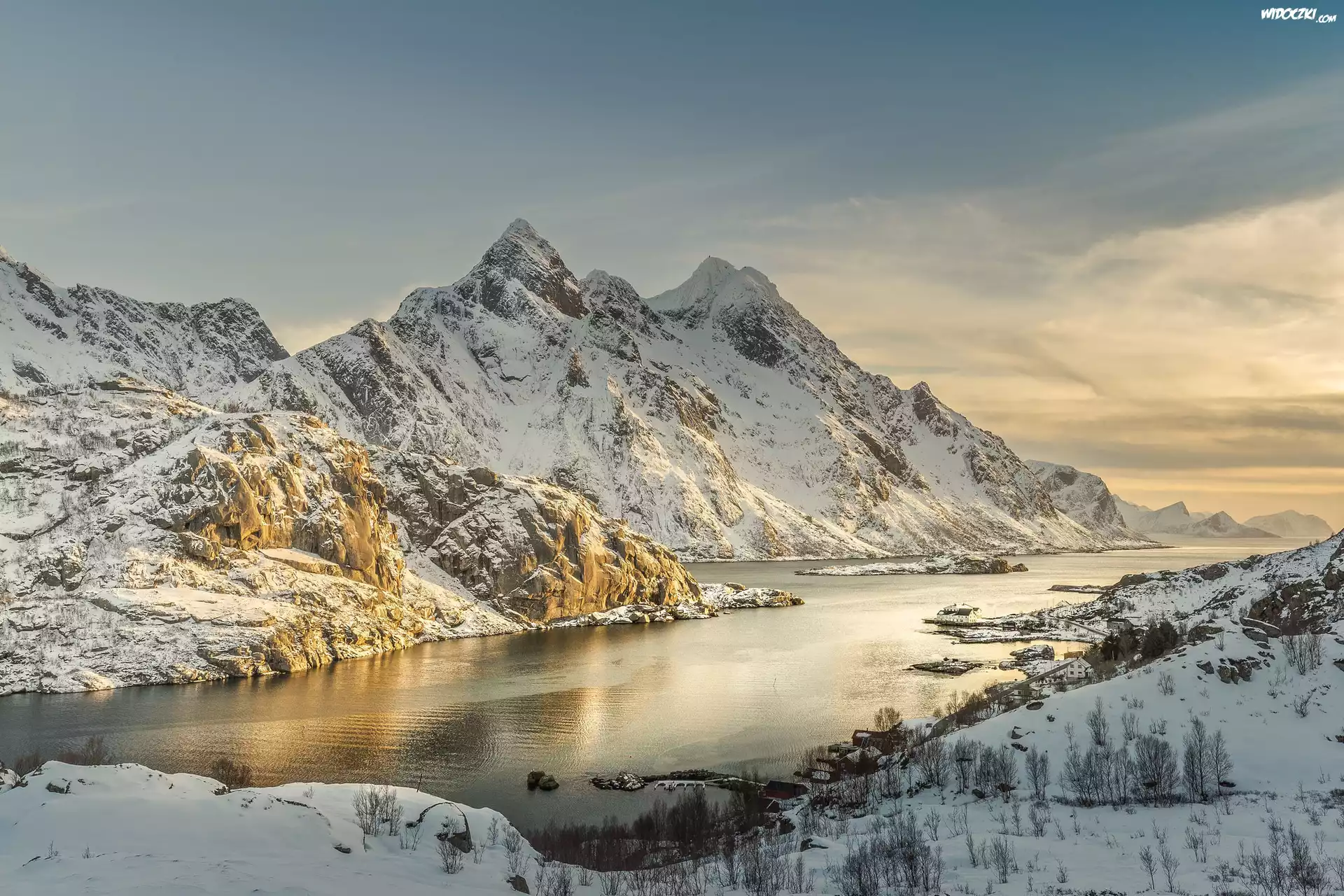 Norwegia, Zima, Góry, Fiord