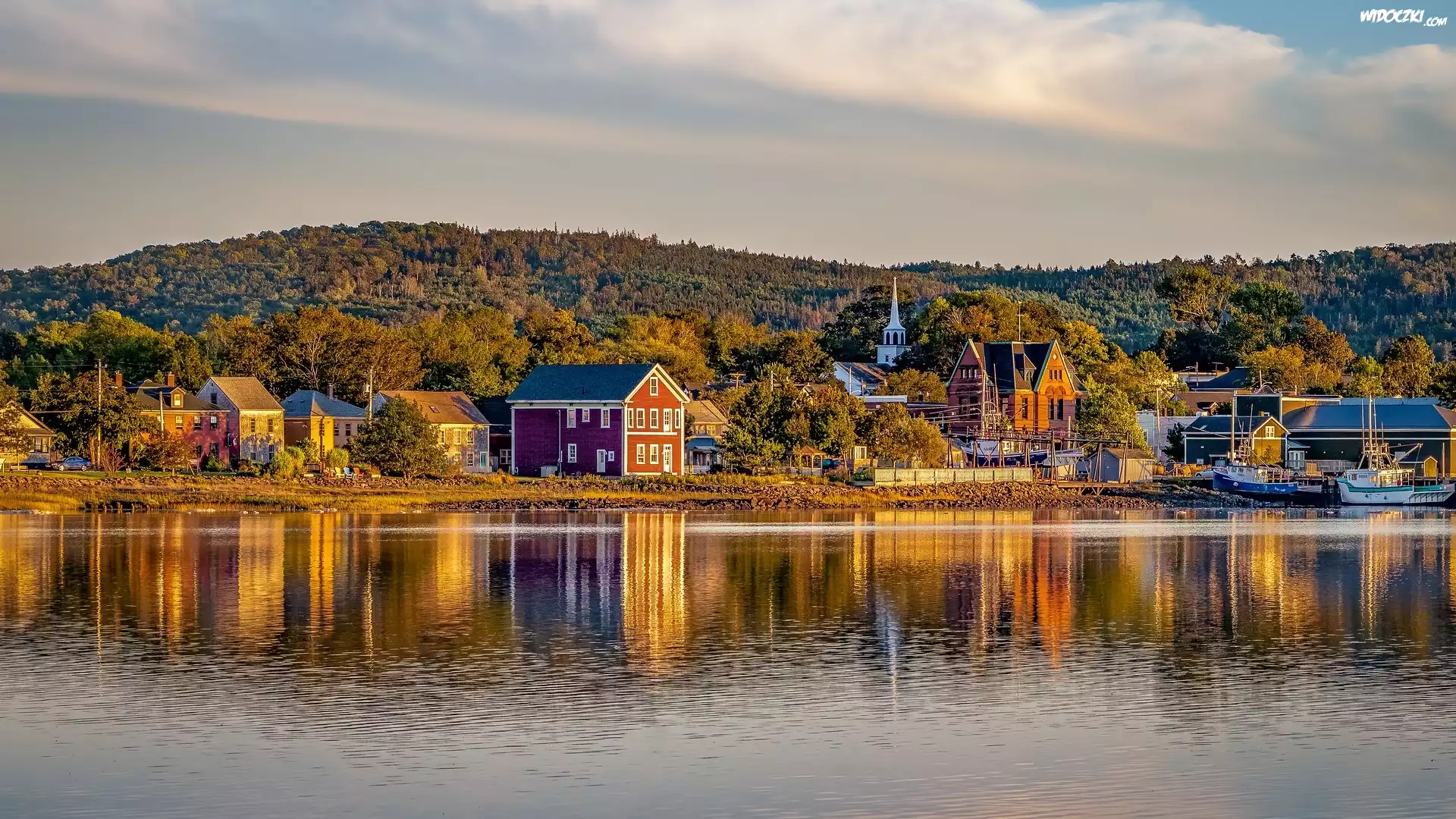 Góry, Domy, Rzeka, Annapolis River, Miasto, Annapolis Royal, Prowincja, Nowa Szkocja, Kanada