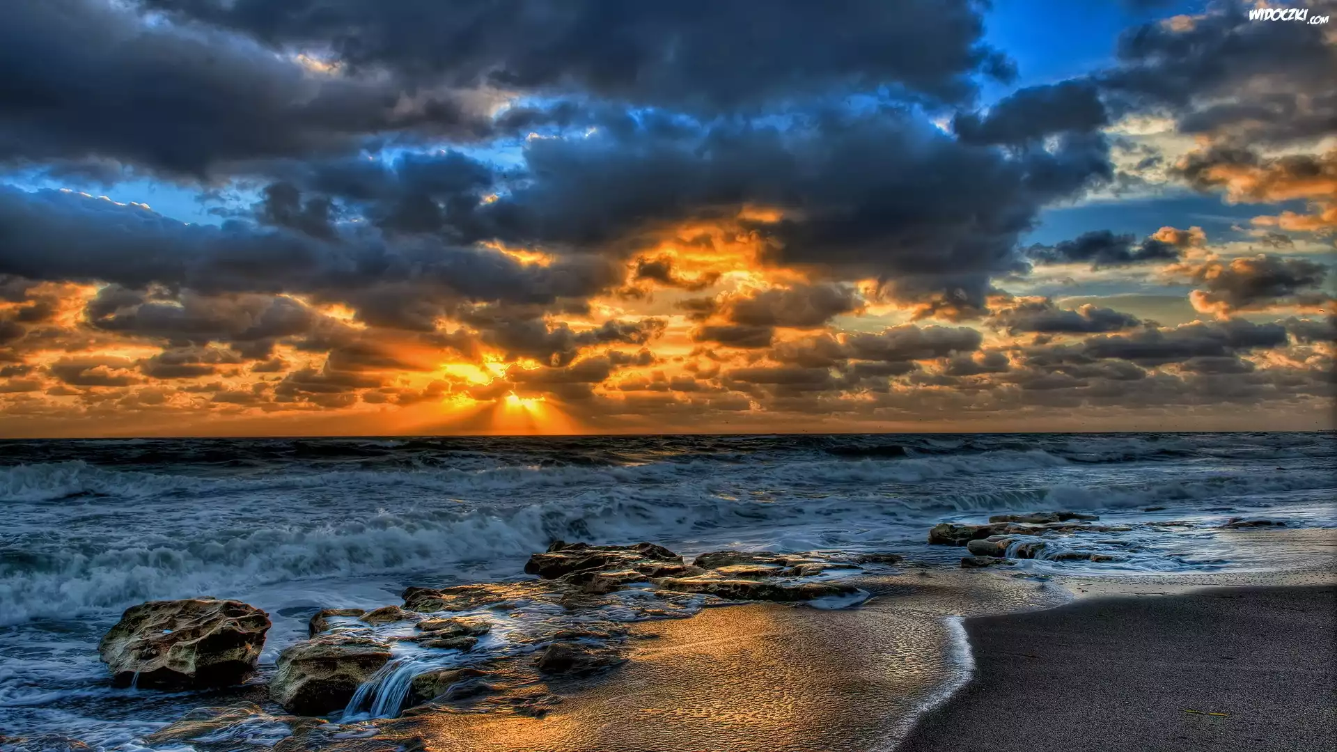 Ocean, Chmury, Zachód Słońca