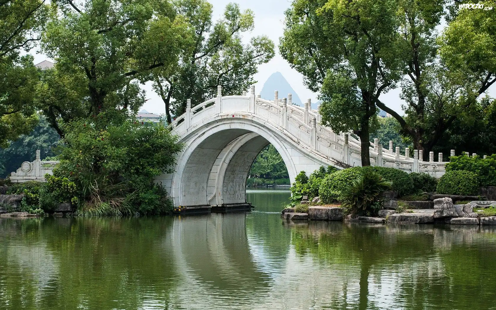 Ogród, Park, Biały, Mostek
