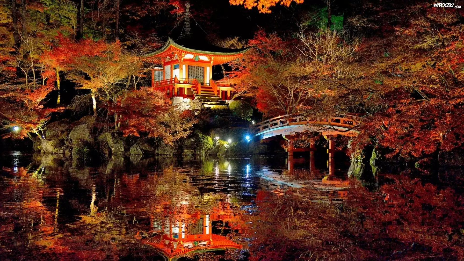 Ogród, Japonia, Światła, Noc