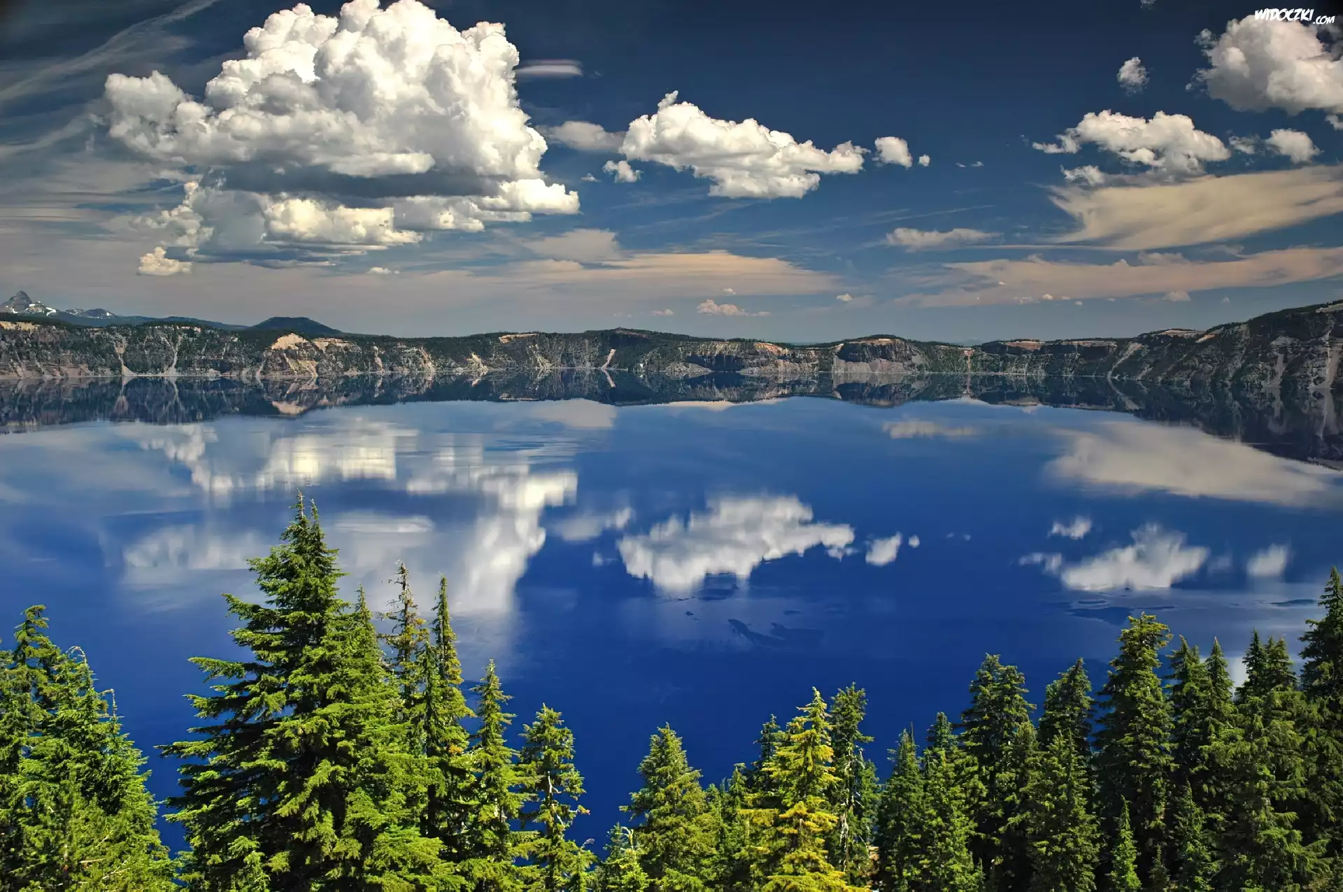 Oregon, Jezioro, Drzewa, Chmury