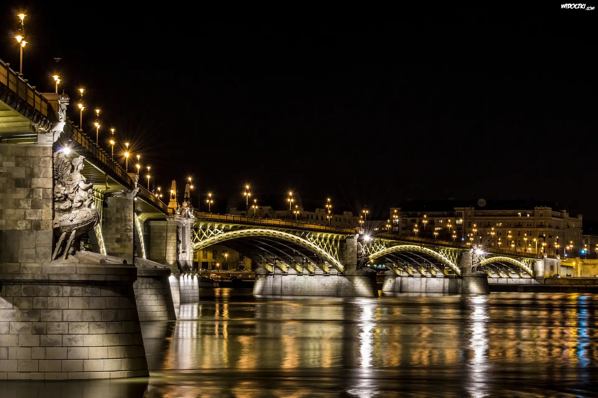 Oświetlony, Most, Rzeka Dunaj, Budapeszt, Węgry